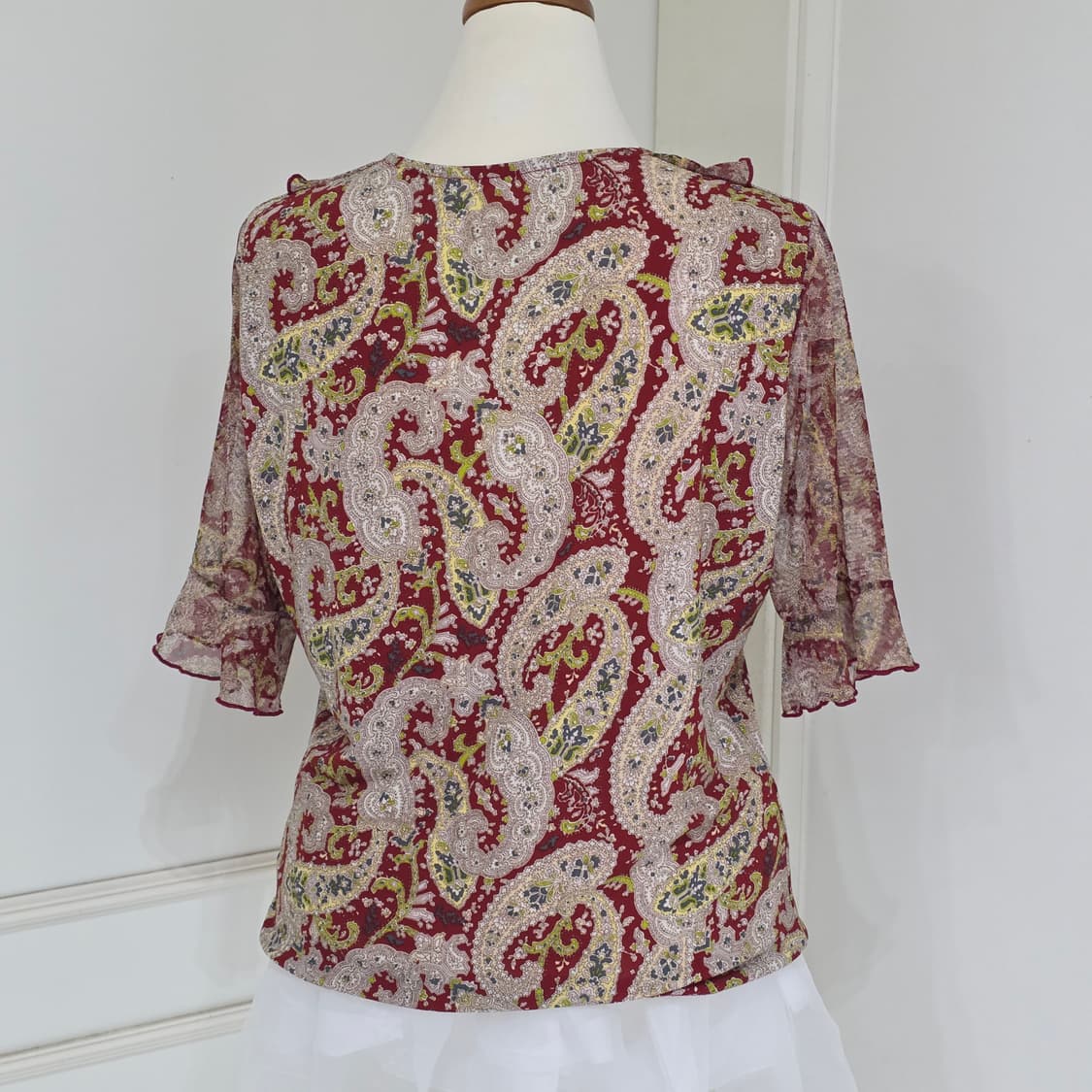 일본빈티지)페이즐리 패턴 프릴 시스루 레트로 보헤미안 블라우스 상품이미지2