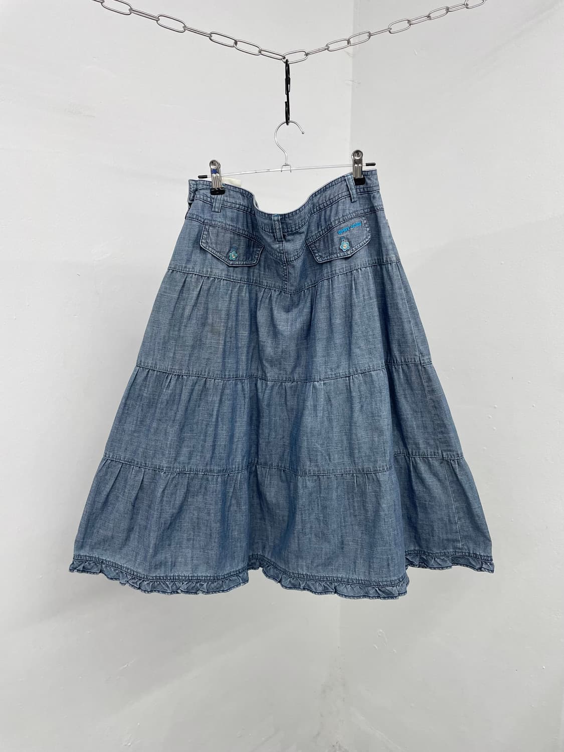 키치 데님 자수 프릴 스커트 상품이미지7