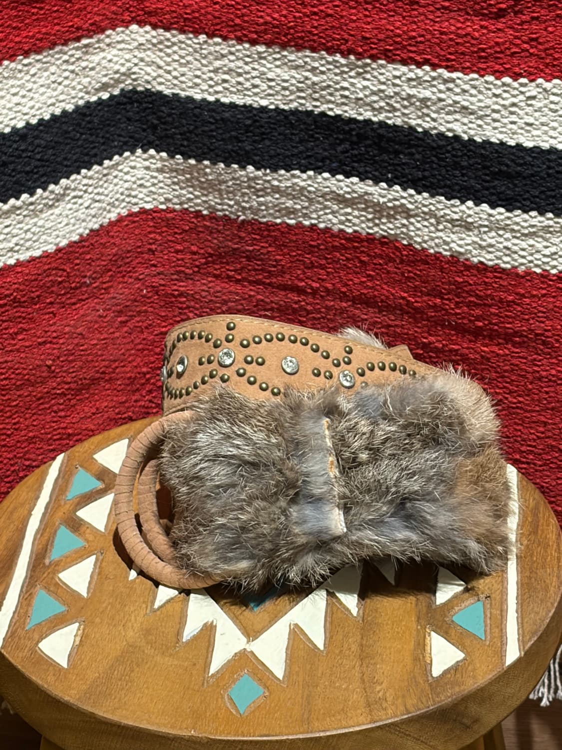 Woman stud fur belt / 여자 y2k 스터드 퍼 벨트 상품이미지1