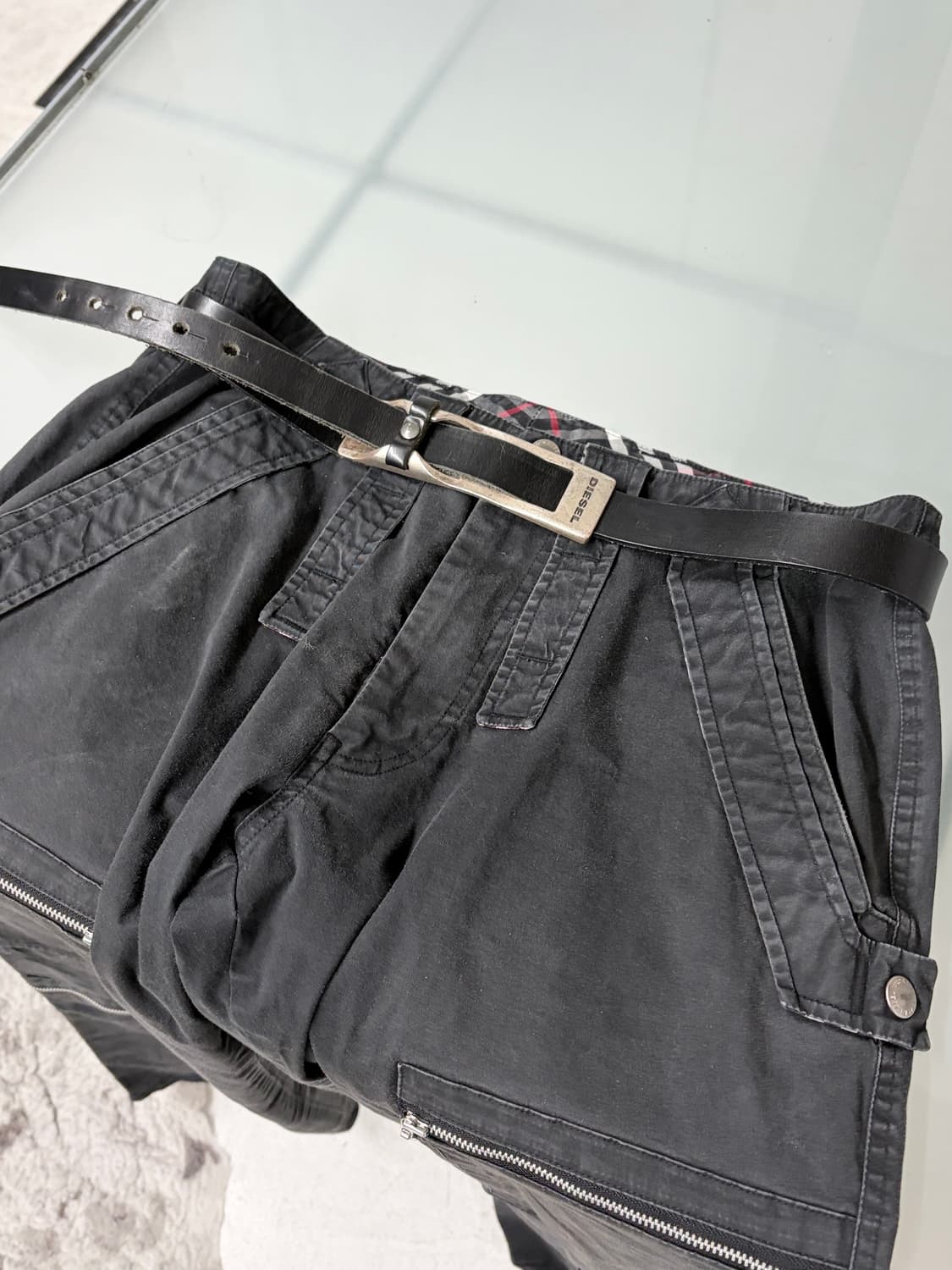 2000‘s 디젤 실버 플레이트 레더 벨트 상품이미지3