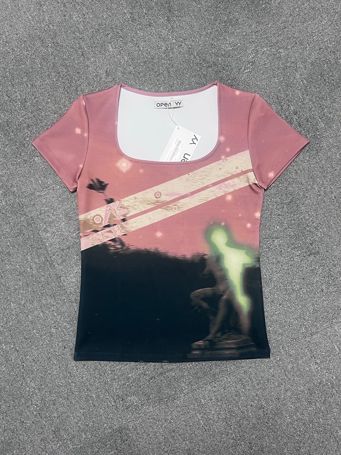 open yy dawn graphic u-neck top_brick 상품이미지6