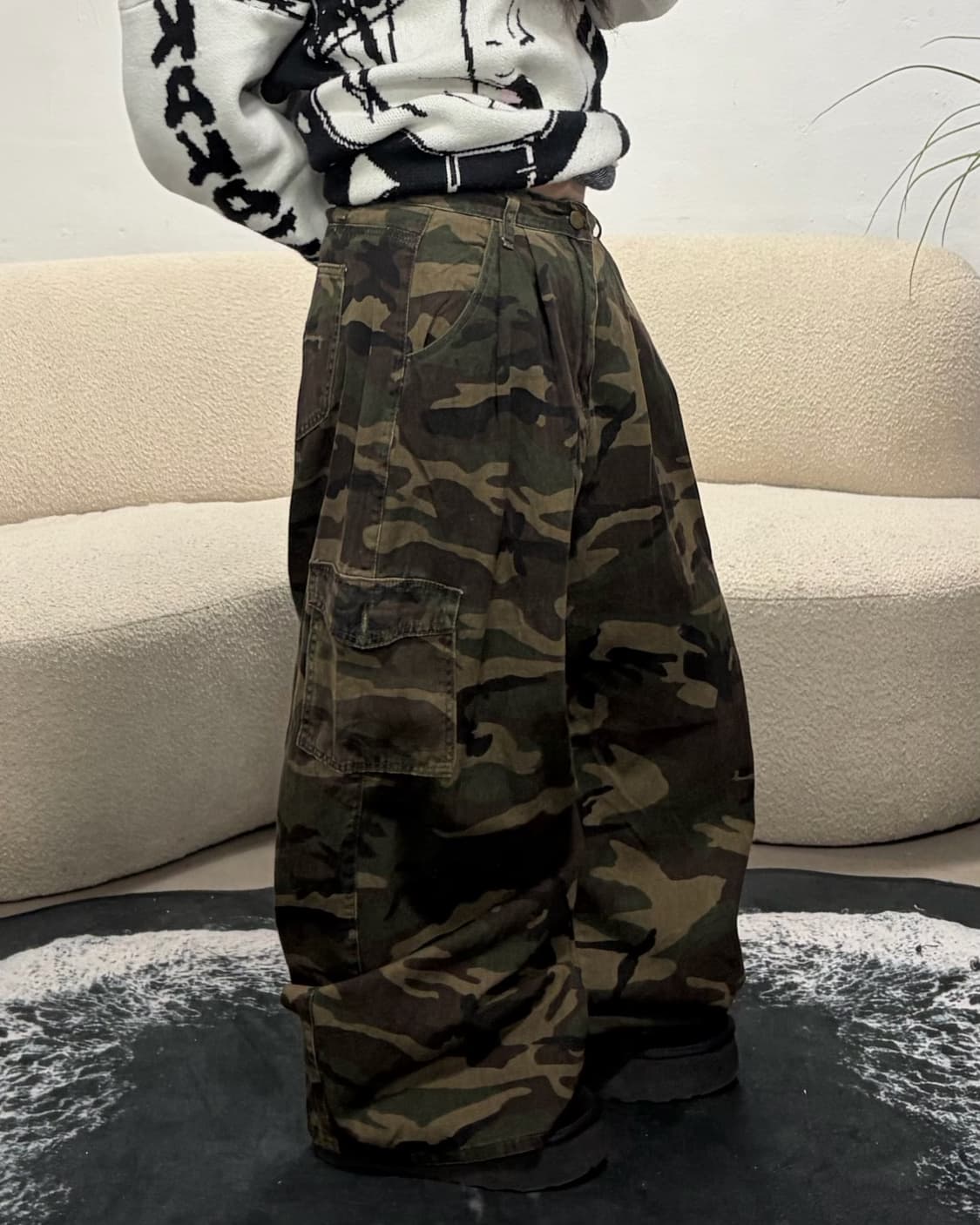 90s 카모플라주 카고 핀턱 와이드팬츠 상품이미지1