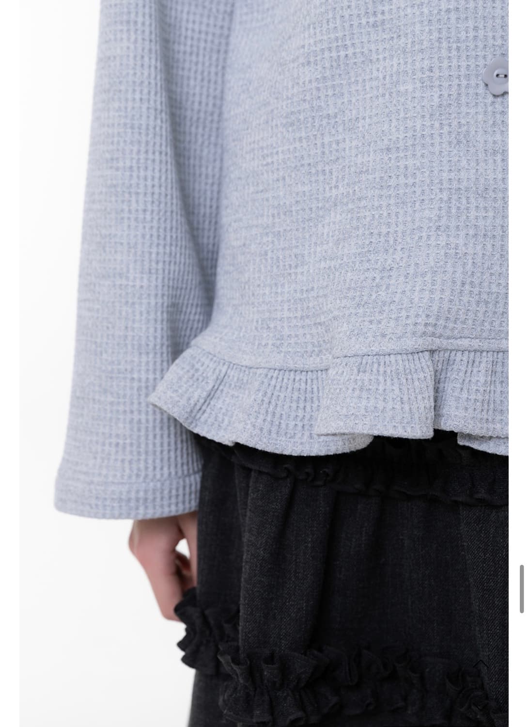 나이엔 naaieen 더블버튼 프릴 가디건 그레이 상품이미지4