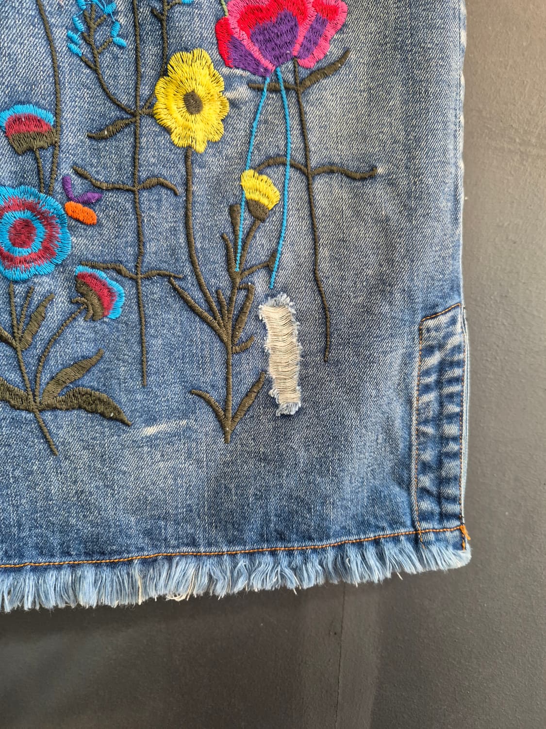 꽃 자수 데님 롱 스커트 프리  66 77 88 상품이미지7