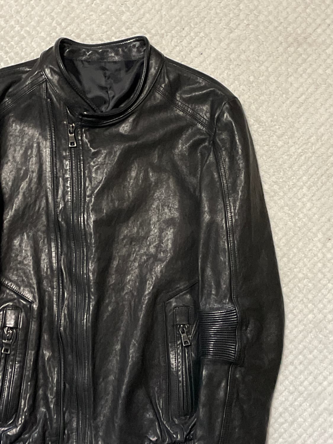 광희시장 웨스턴 무드 램스킨 양가죽 바이커 절개 레더 자켓 상품이미지3