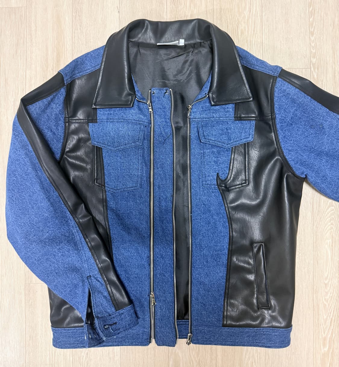 엑스톤즈 데님 레더 인시전 자켓 (BLUE/BLACK) 상품이미지1