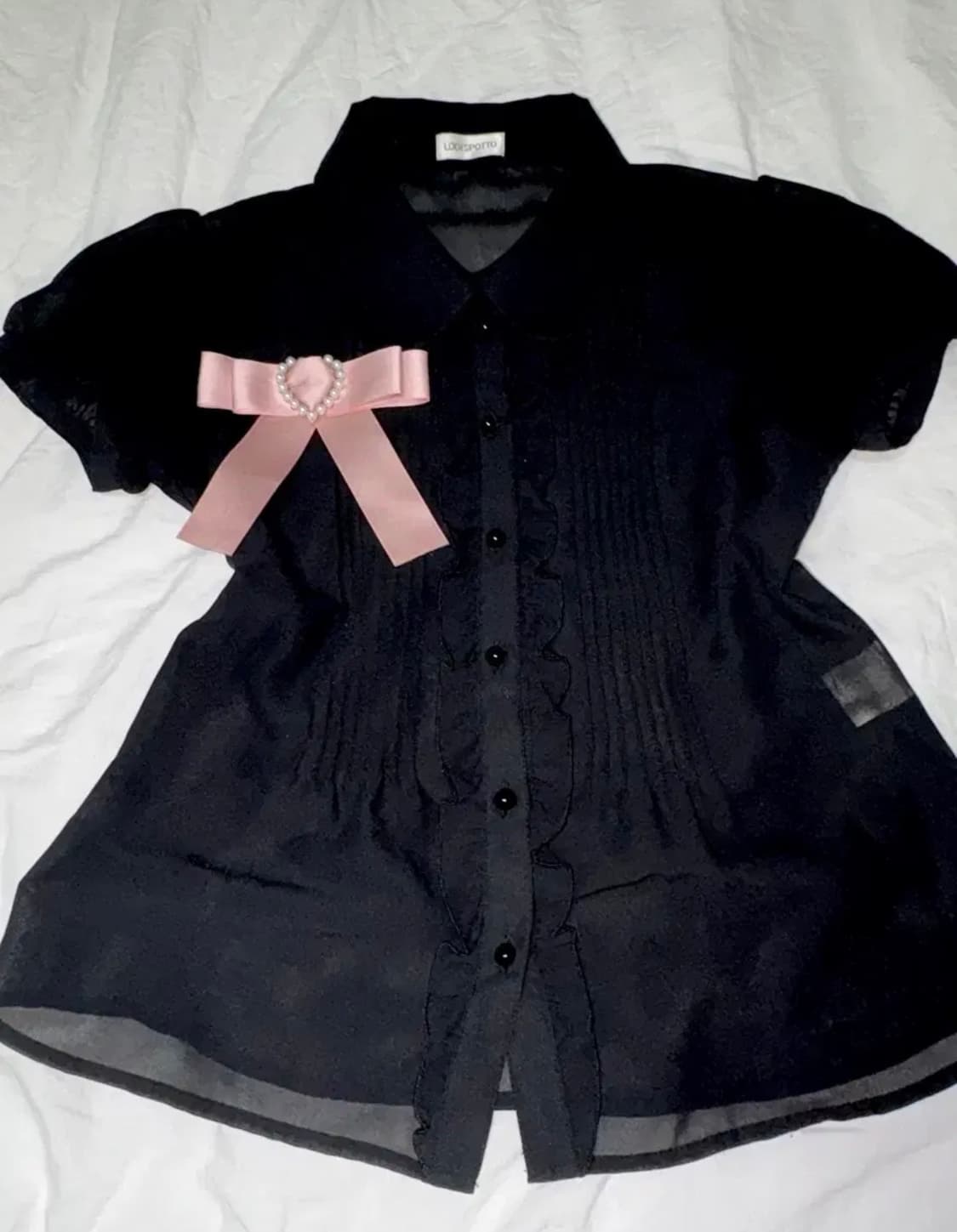 로디스포토 리본 블라우스 블랙 양지뢰 빈티지 stc 진리 히메갸루 반팔 상품이미지1