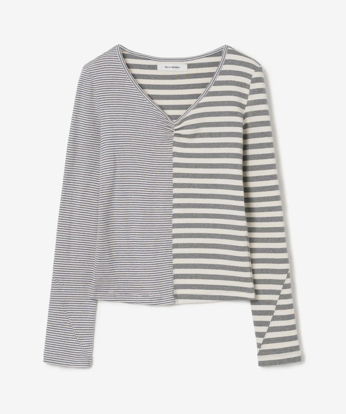 밀로우먼 믹스드 패턴 티셔츠 [스트라이프 그레이] 상품이미지1