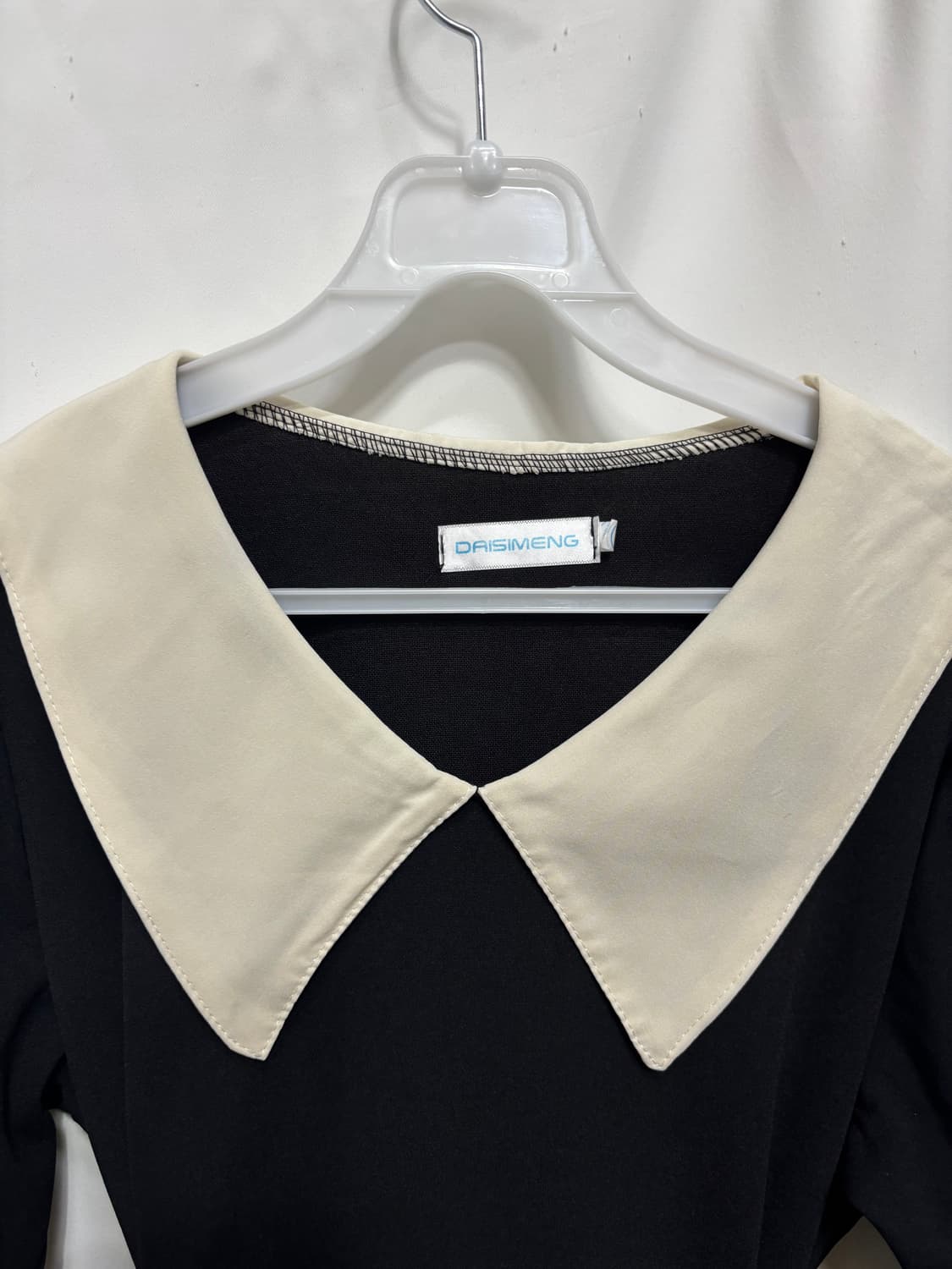 배색 카라 레이스 반팔 롱 원피스 상품이미지2