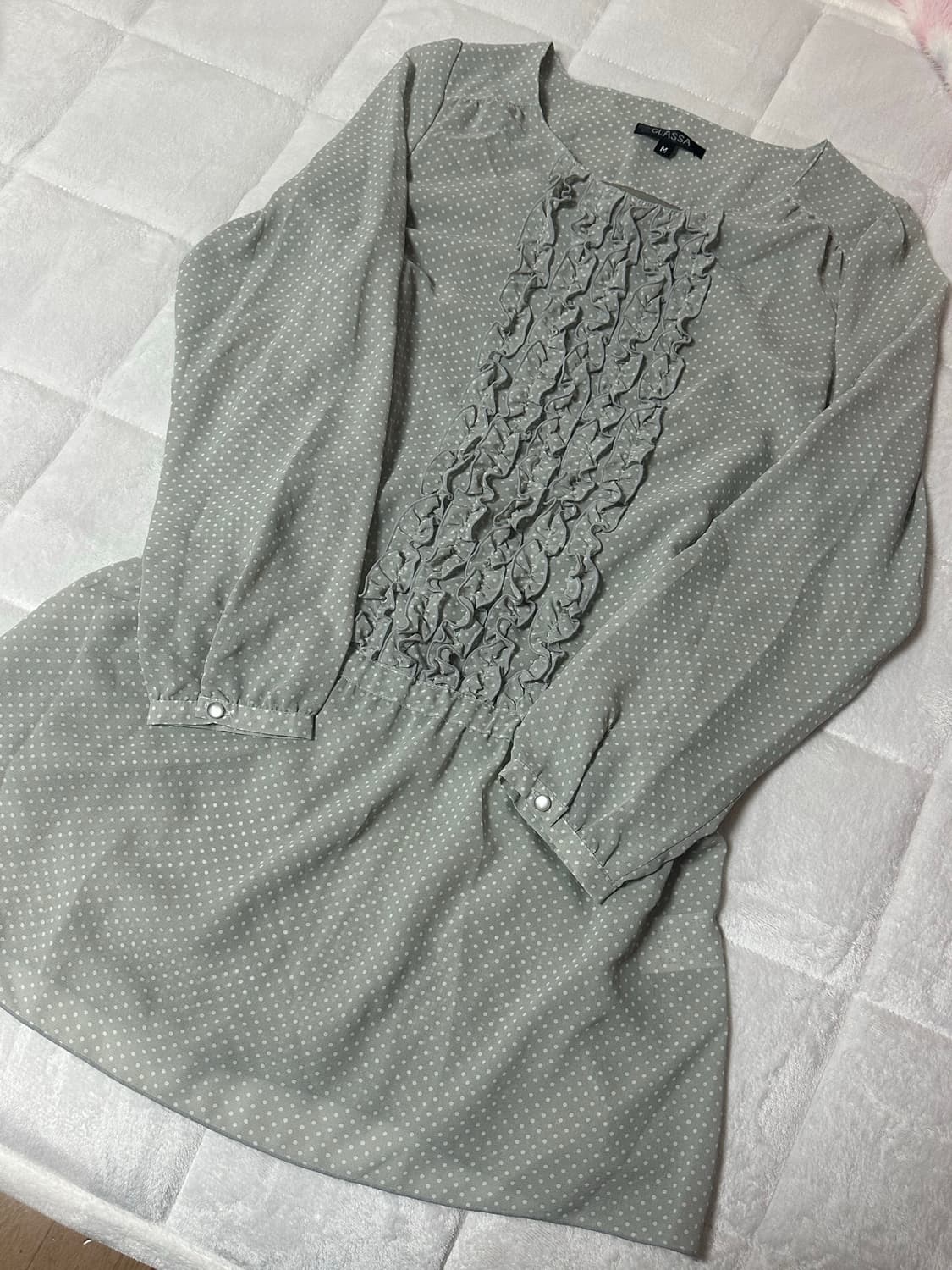 빈티지 민트색 그레이 도트 땡땡이 프릴 원피스 모리 갸루  상품이미지1