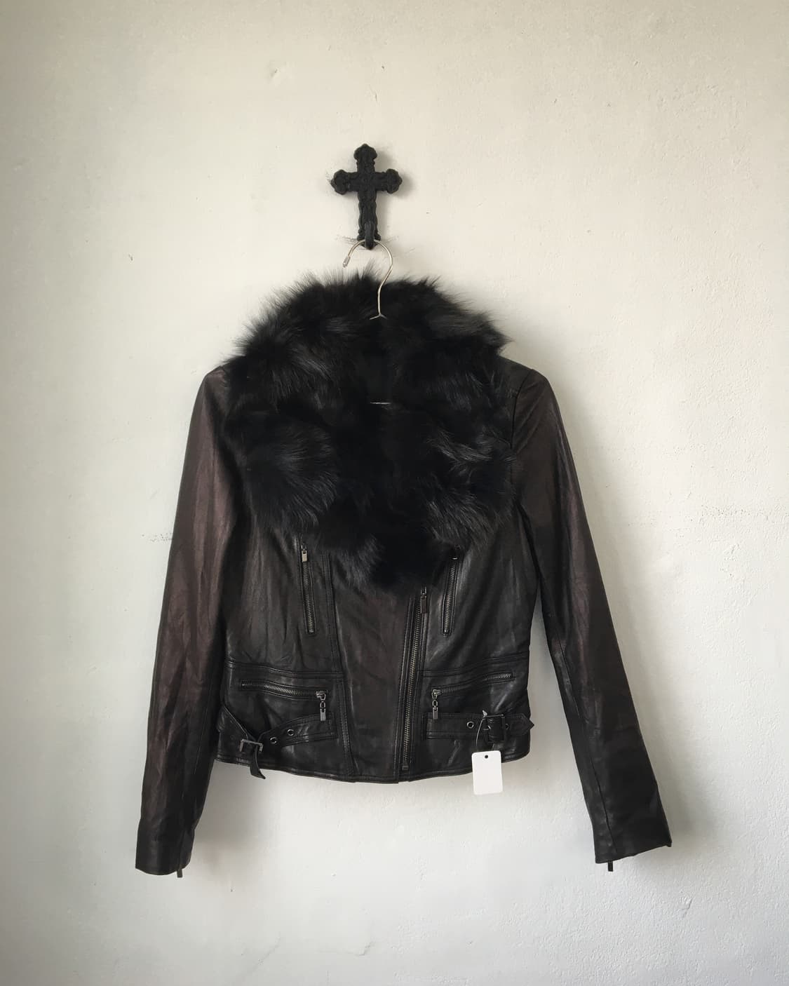 fur collar point leather jacket 상품이미지2
