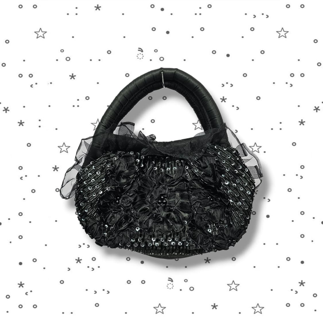 VTG 블랙 로즈 비즈 스팽글 핸드백 상품이미지1