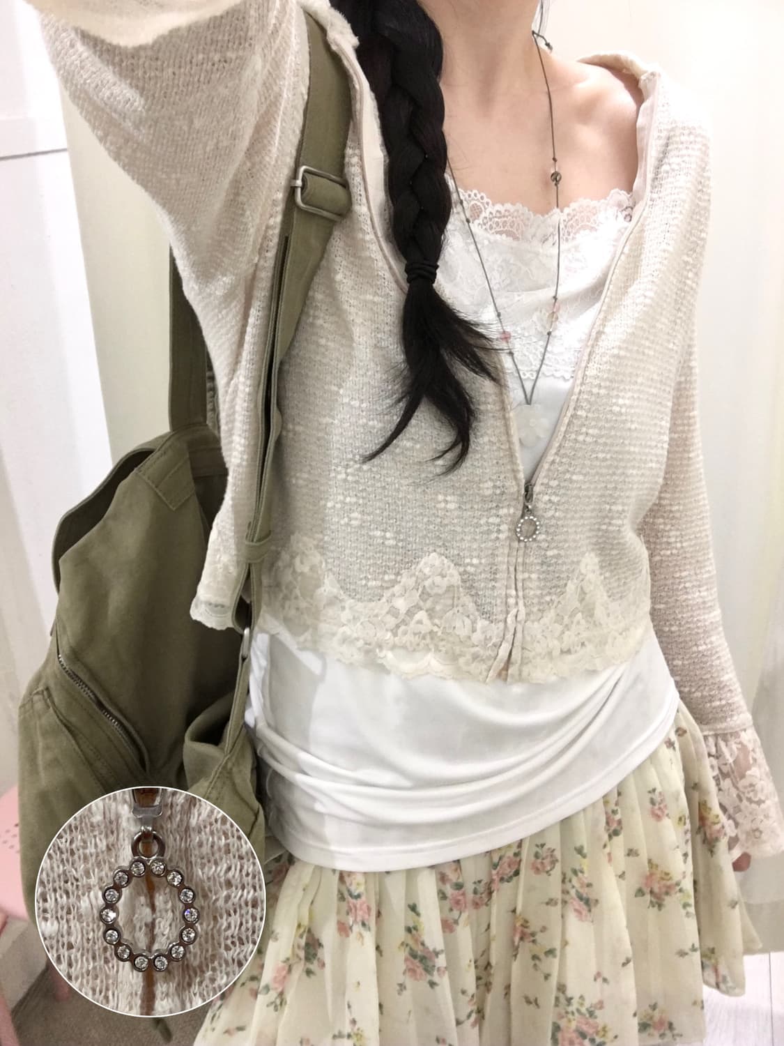 Lace Hood Crochet Cardigan 상품이미지1