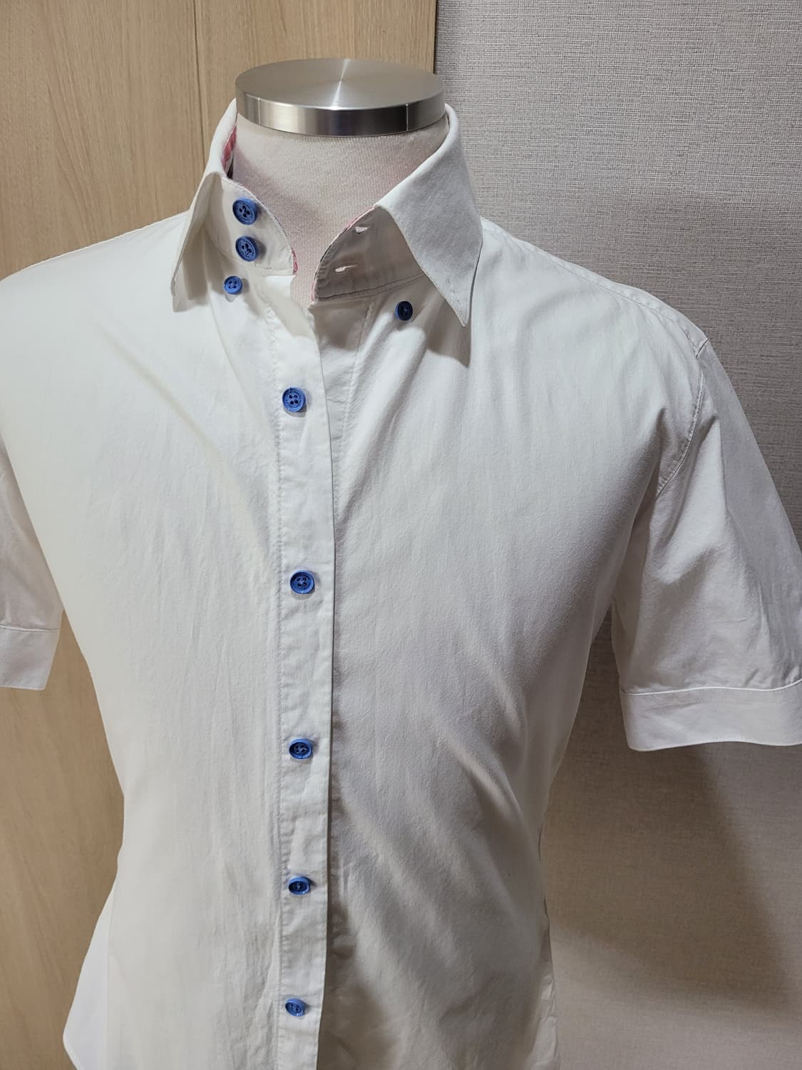 지이크 SIEG 남자 넥 투버튼 반팔 셔츠 100 화이트 상품이미지2