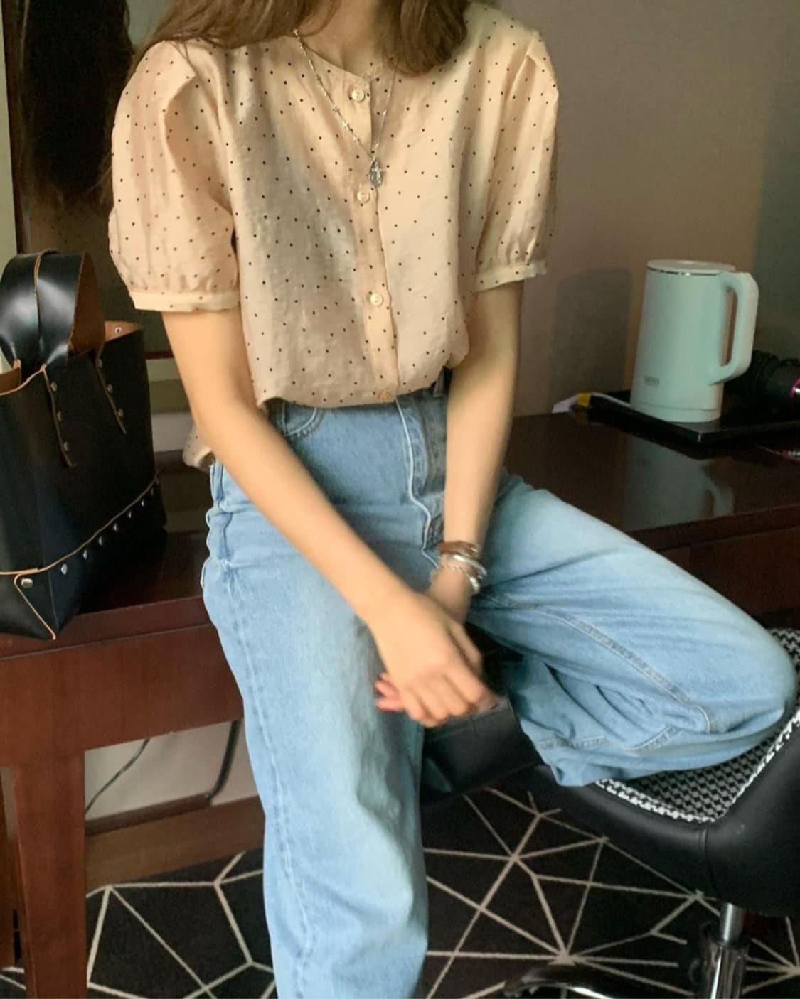 빈티지 도트 반팔 블라우스 상품이미지5