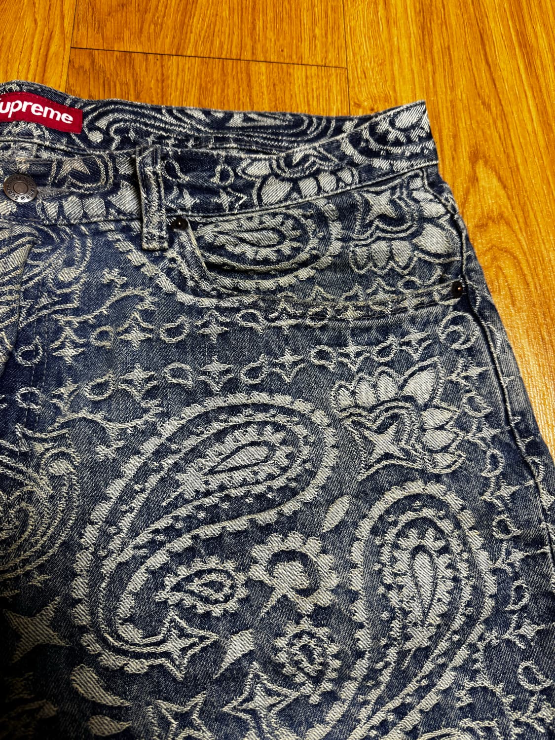 34)슈프림 자카드 반다나 배기진 블루 상품이미지4