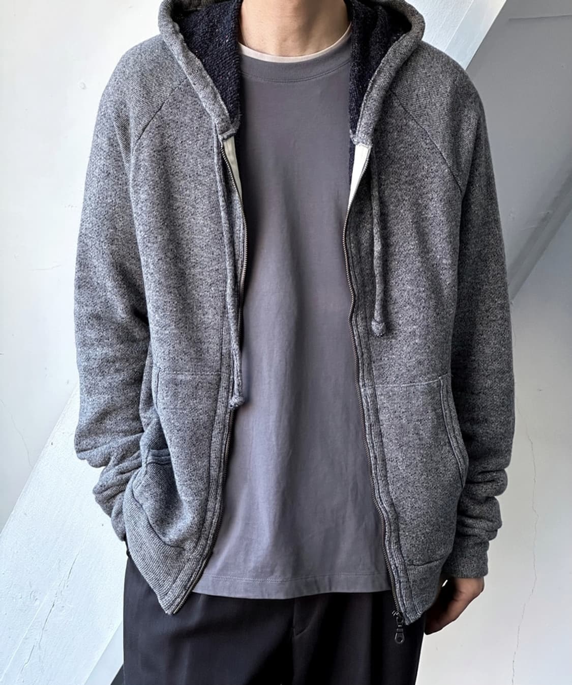 High gauge melange knitted hood zip park 상품이미지8