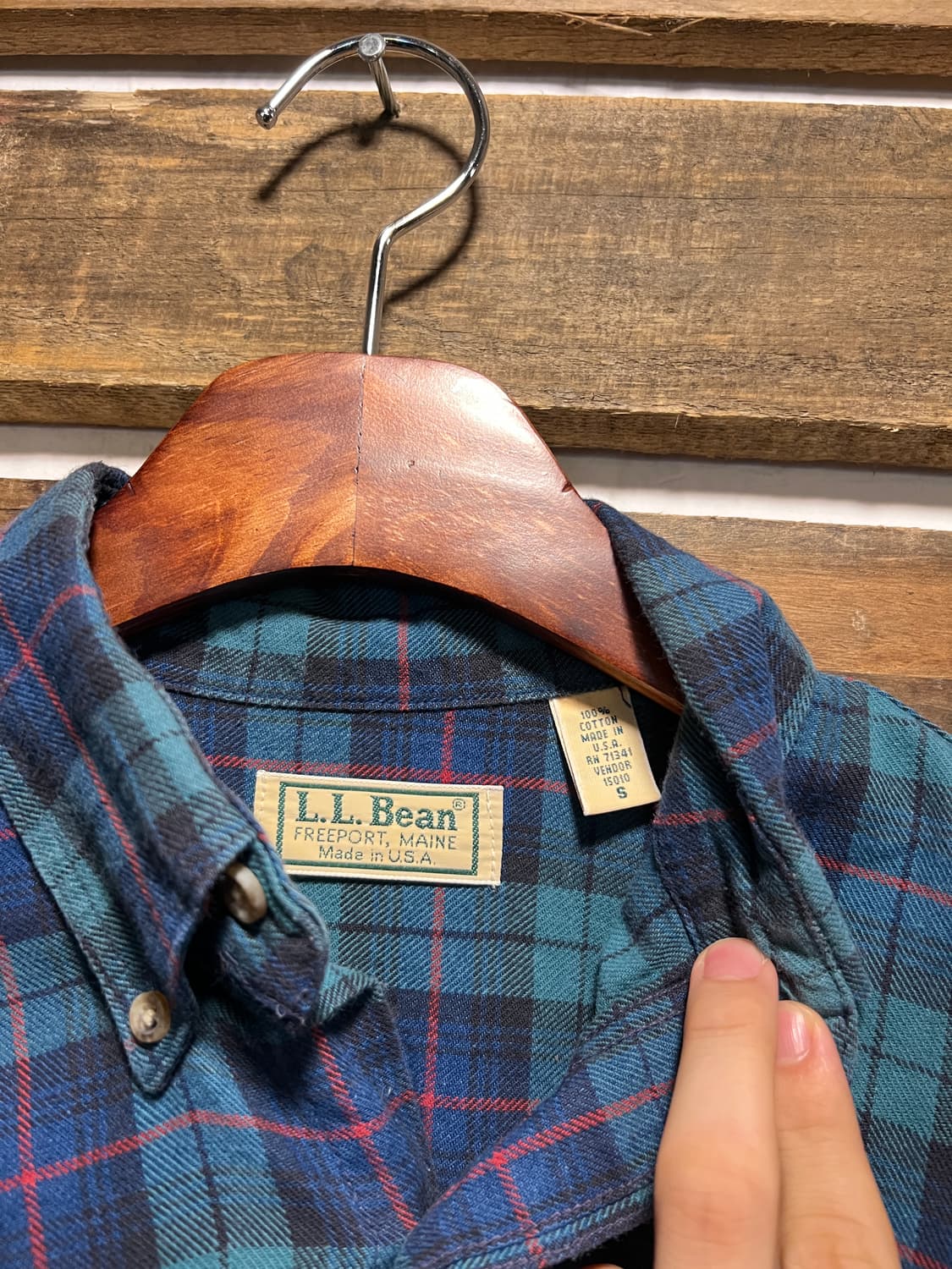 [S]90's L.L.Bean 엘엘빈 USA Made 그린 타탄체크 셔츠 상품이미지2