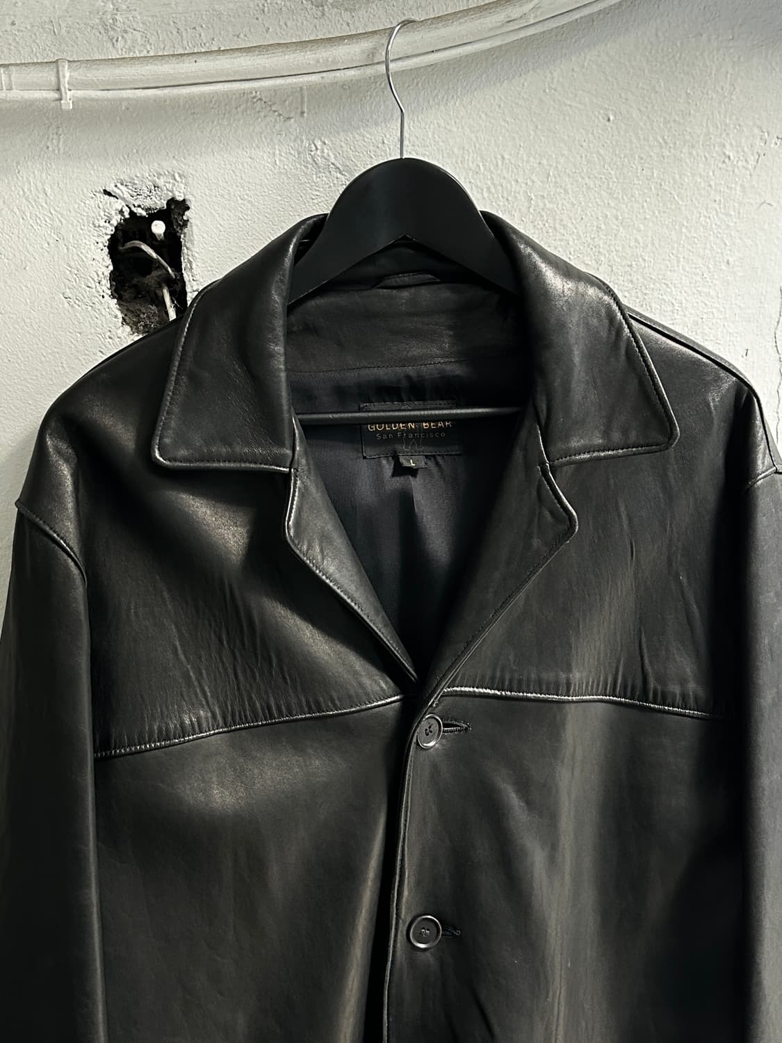 90's USA Made 골든베어 레더 코트 오버사이즈 코트 상품이미지5