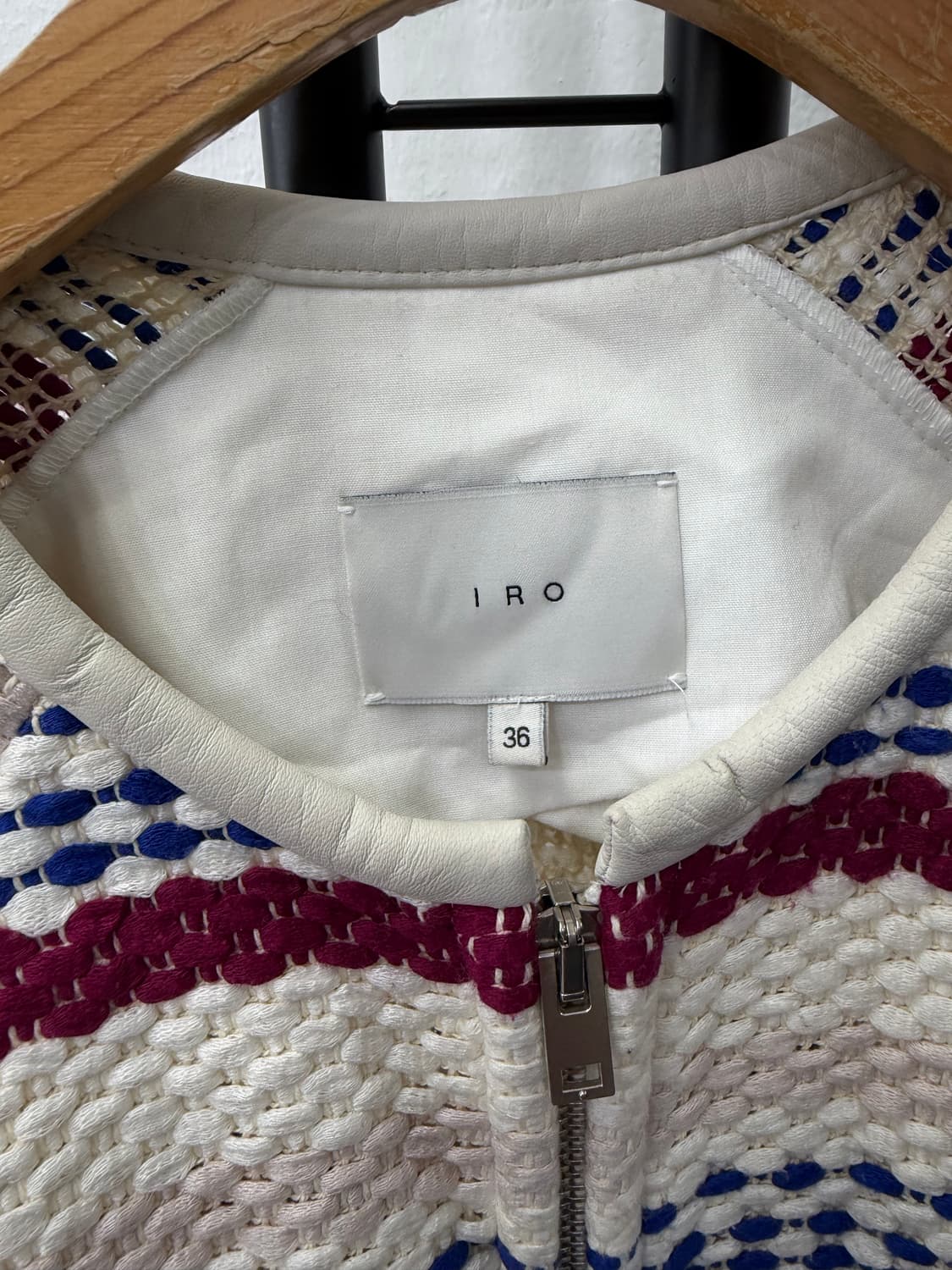 정품) IRO 이로 가죽디테일 오버핏 트위드 자켓 36 상품이미지5