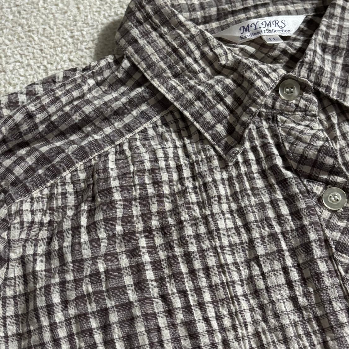 일본빈티지 모리걸 페어리 연브라운 체크셔츠 상품이미지2