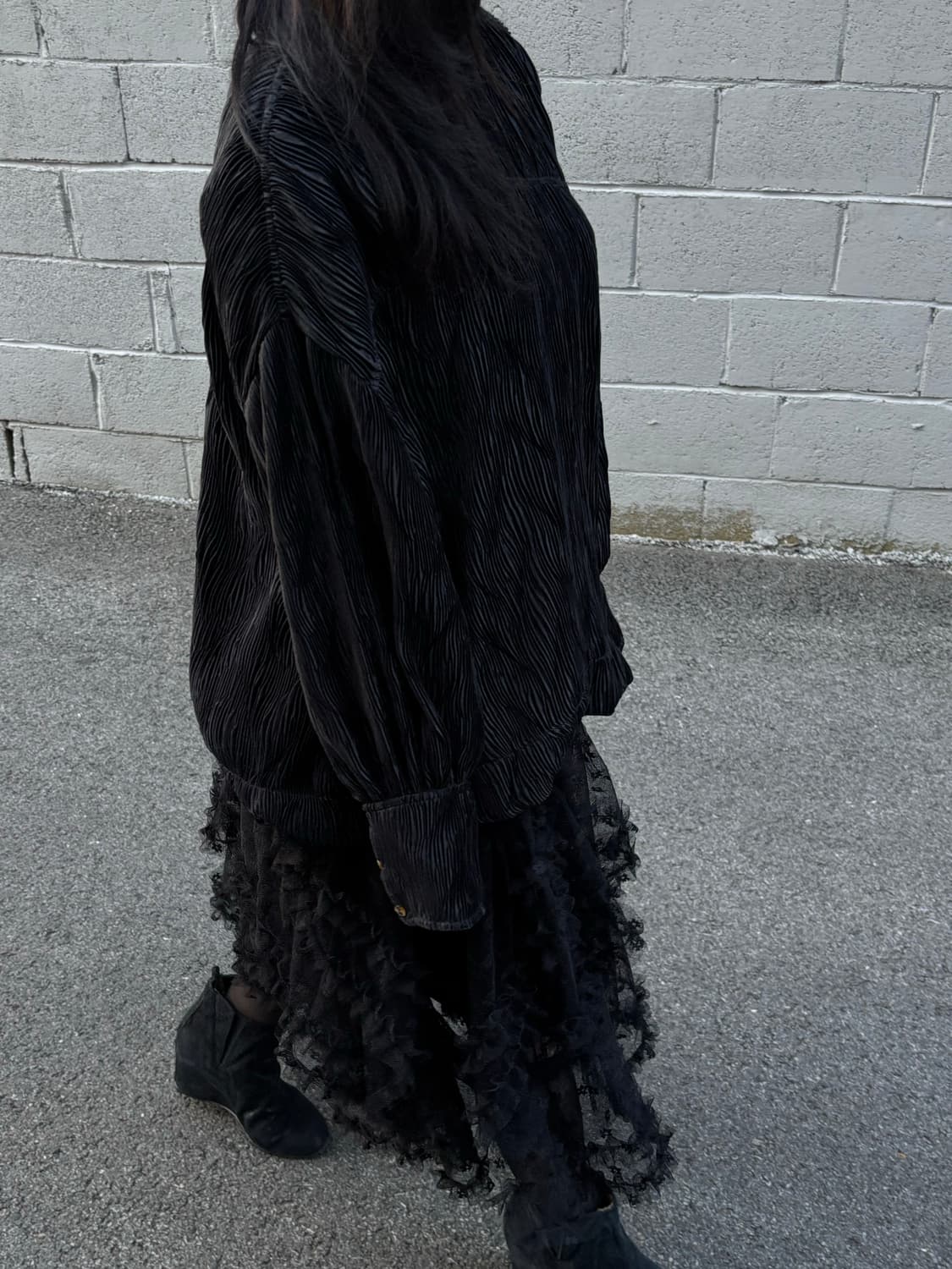 가니 플리츠 하이넥 블라우스 상품이미지2