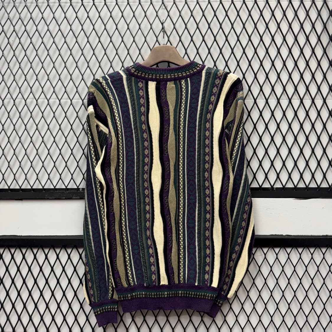 JPN VTG 웨이브 패턴 울 니트 스웨터 케이블 디테일 퍼플 상품이미지2