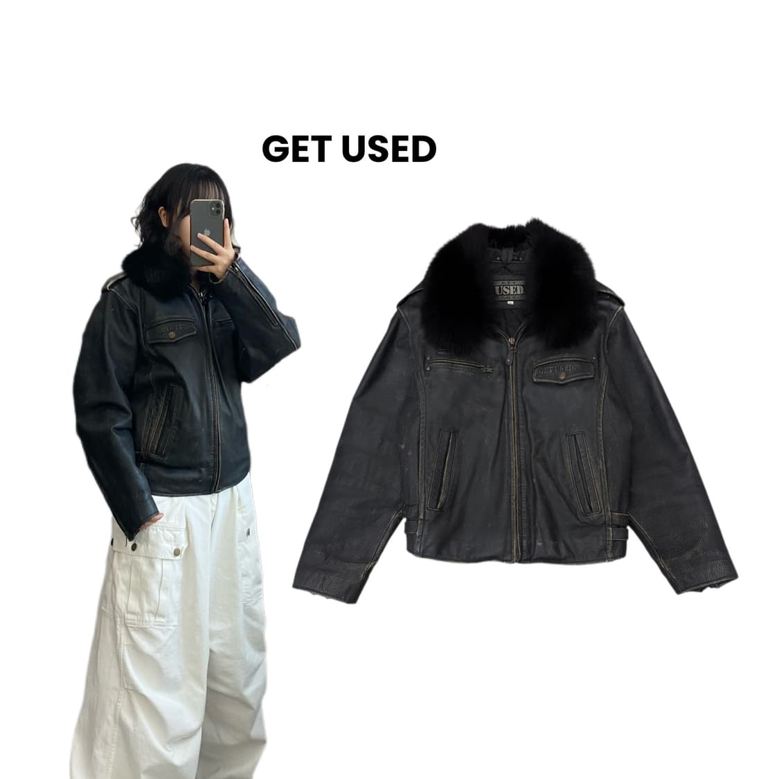 GET USED 90s 리얼레더 소가죽 카우스킨 퍼 가죽자켓 상품이미지1