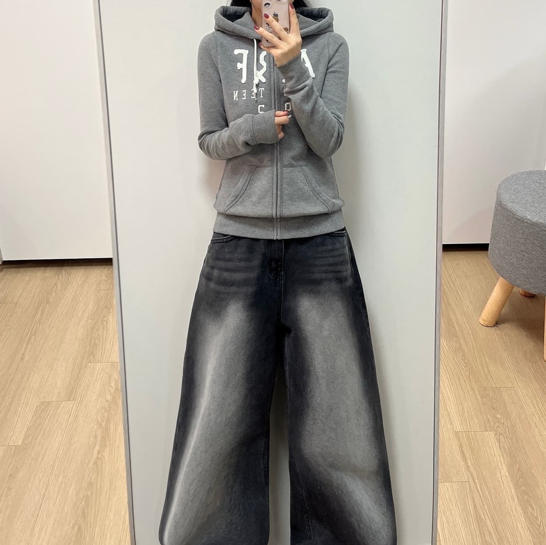 아베크롬비 슬림핏 자수로고 그레이 후드집업 상품이미지1