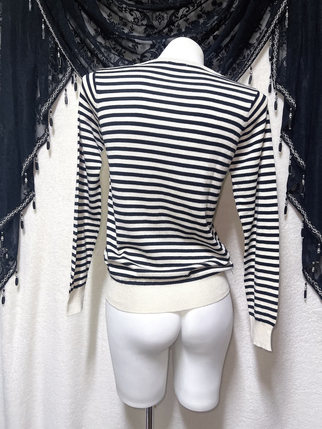 글래시어 GLACIER 로맨틱갸루 스트라이프 진주 로걀탑 라떼 러힙 너드 상품이미지5