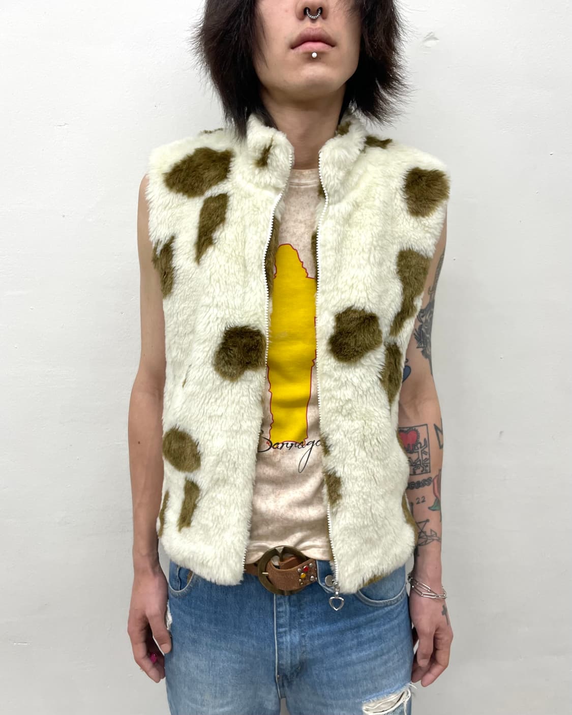 Brown Milk Cow fur vest 상품이미지3