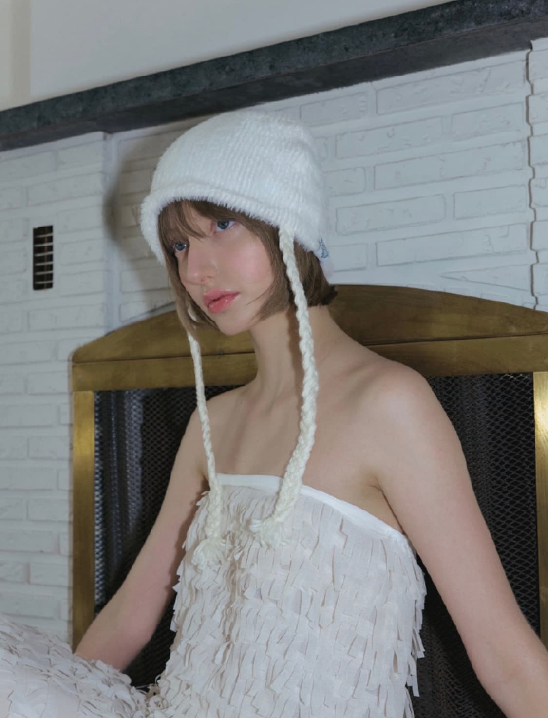 (택제거미착용) BRAIDED STRAP BEANIE IN CREAM 상품이미지2