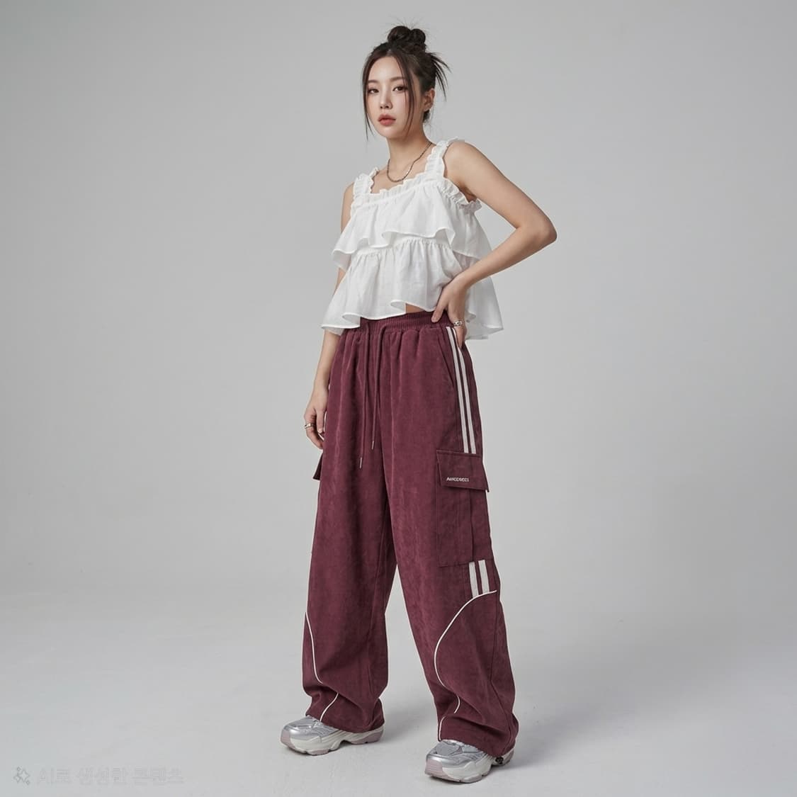 아반드레스 사이드 라인 카고 조거 팬츠 버건디 상품이미지1