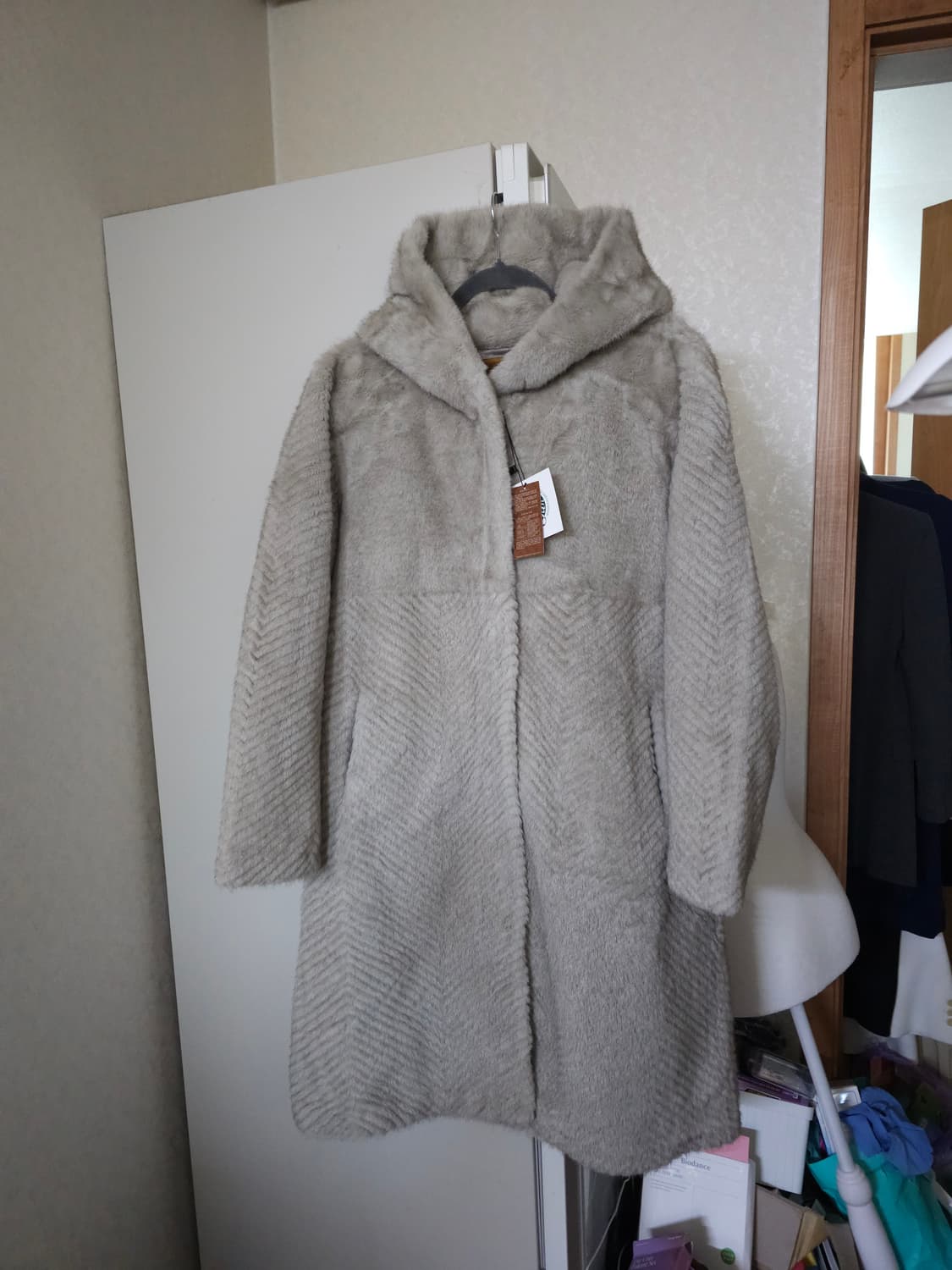 새상품)H.CASHMERE 비건 밍크 후드롱코트 상품이미지2