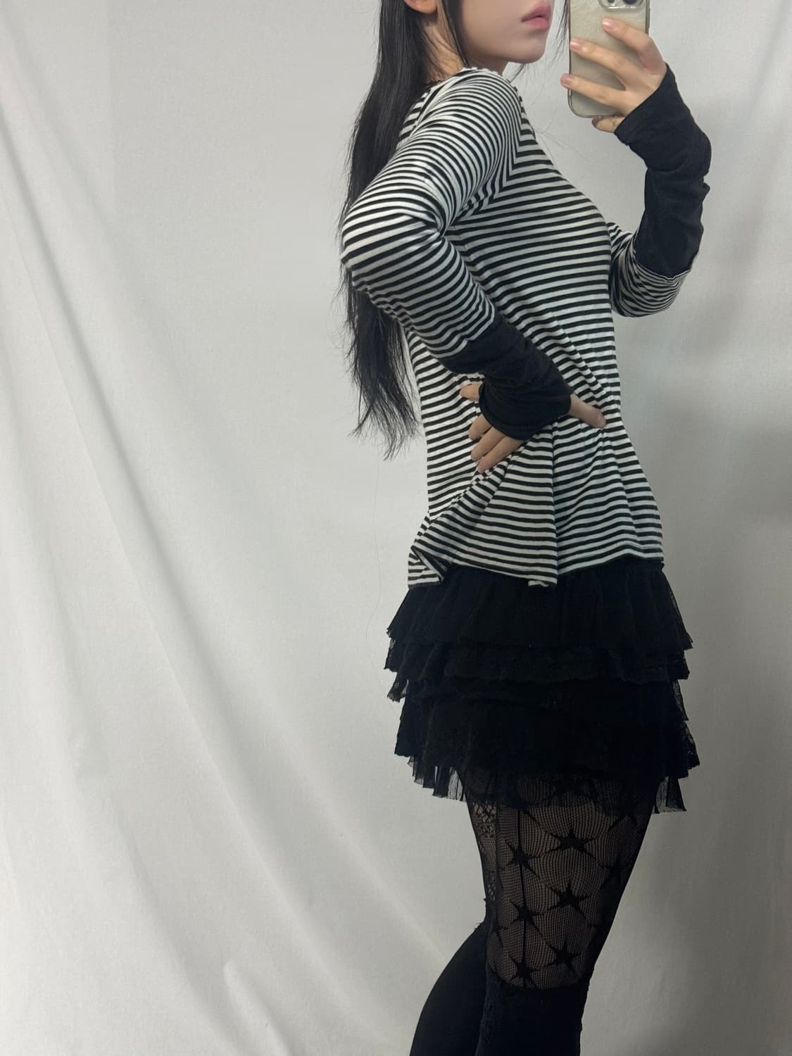 핸드 워머 슬리브 스트라이프 패턴 티 상품이미지1