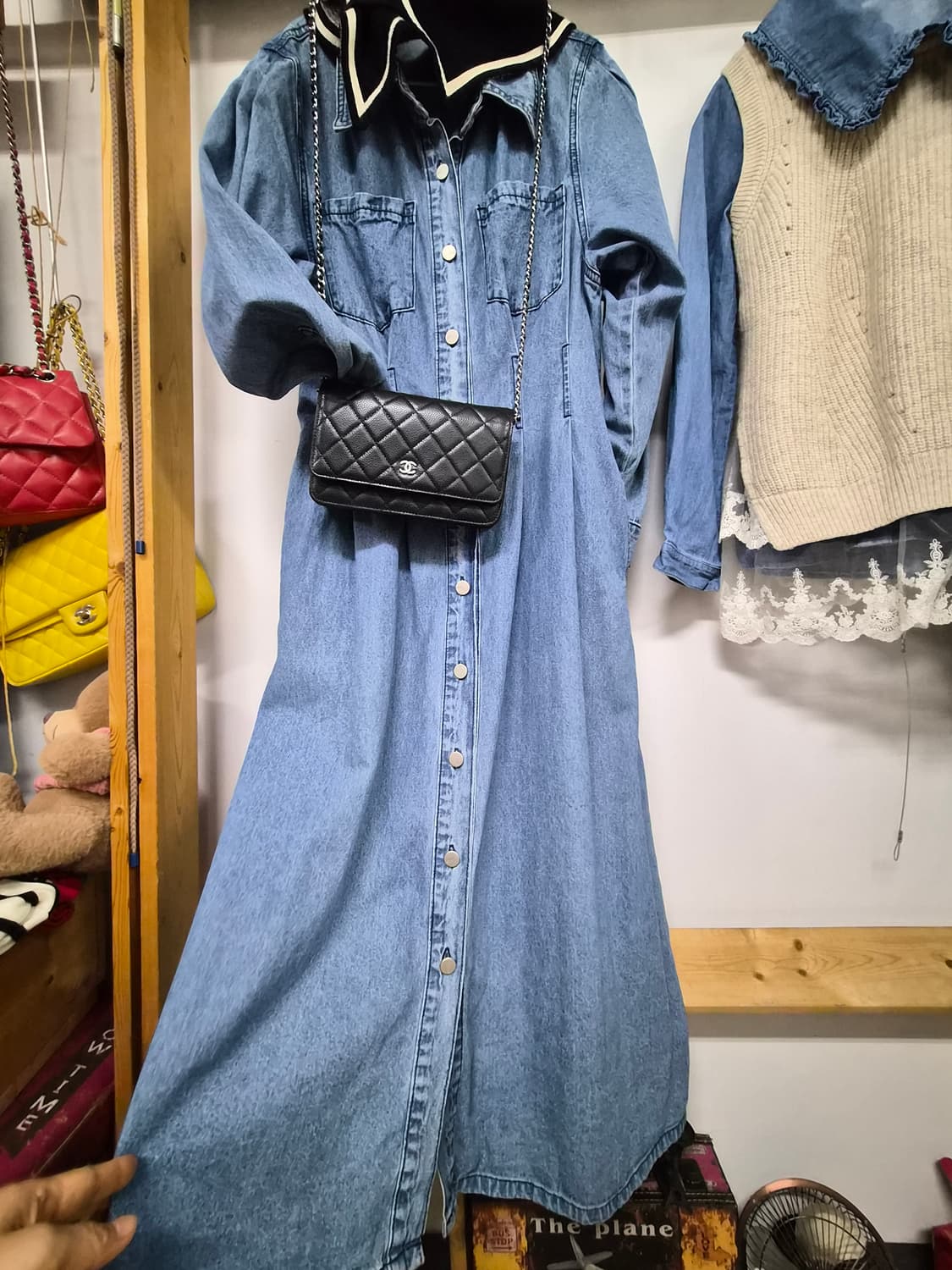 랩 벌룬 데님 롱 원피스 상품이미지2