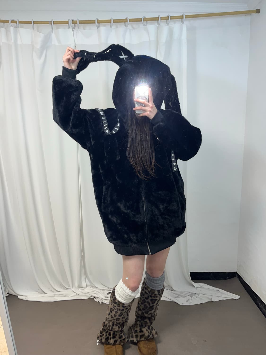 펑크 토끼귀 포인트 후리스 후드집업 상품이미지4