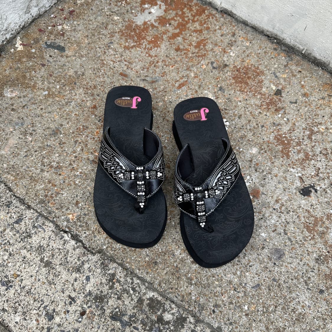 00s 블랙 J Boots 라인스톤 크로스 레더 샌들 상품이미지2