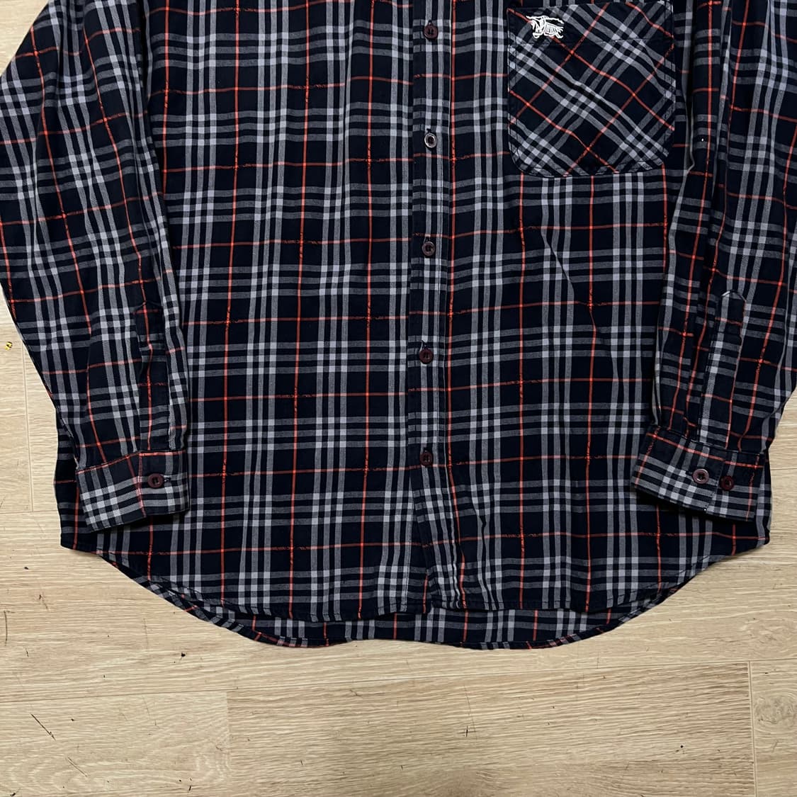 버버리 기마로고 긴팔 체크셔츠 [네이비] M/95 상품이미지3