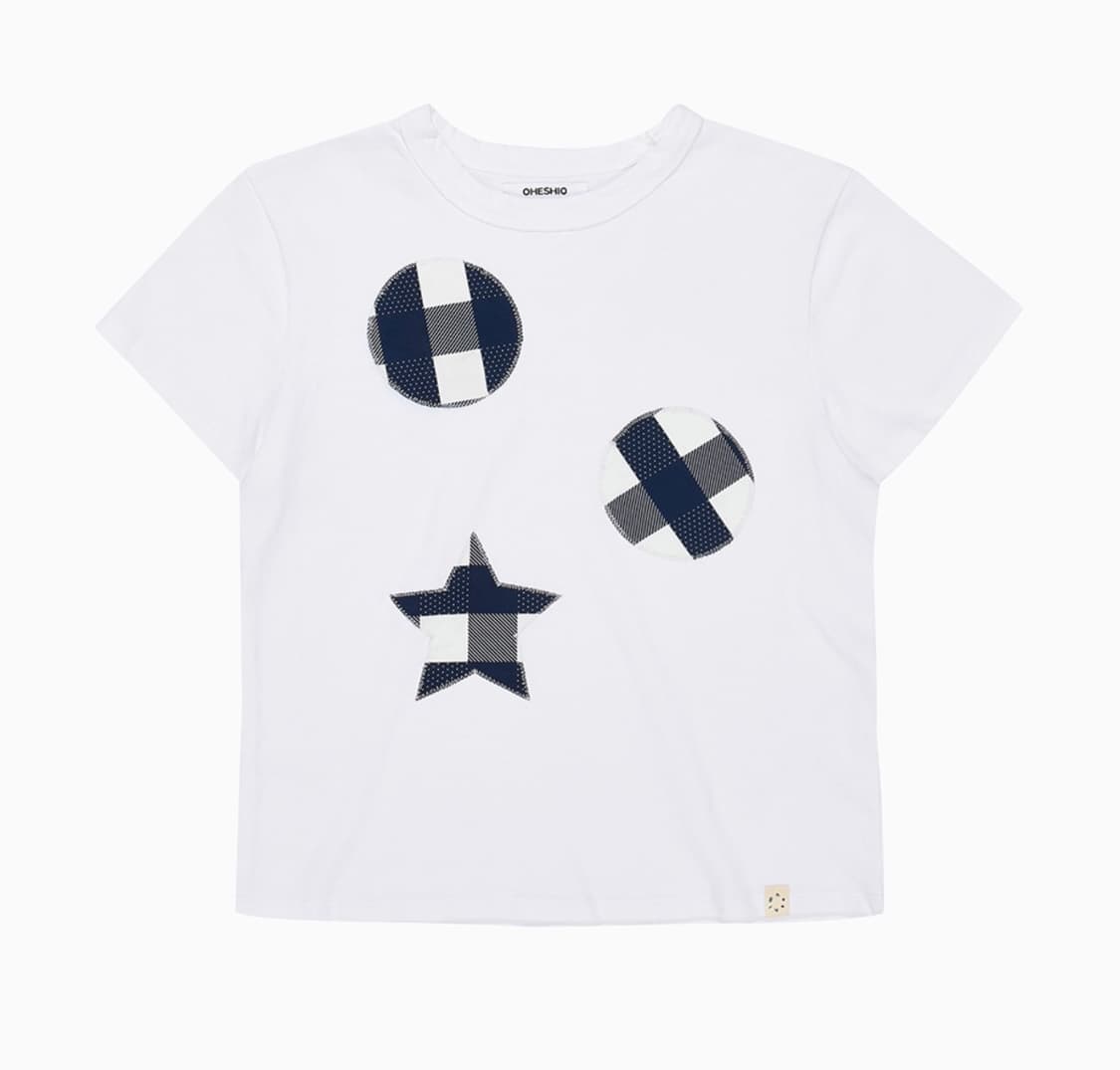 오헤시오 CHECK PATCHY T-SHIRTS, WHITE 상품이미지1