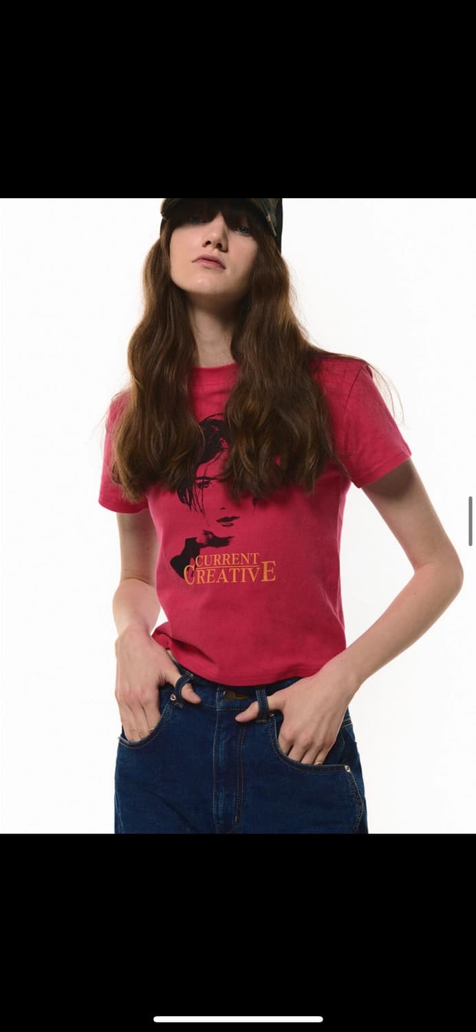 커렌트 90s printed crop tee [pink] 상품이미지4