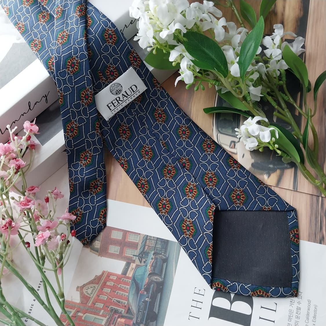 루이 페로 실크 블루 패턴 넥타이 9.5cm A등급 K1686
 상품이미지6