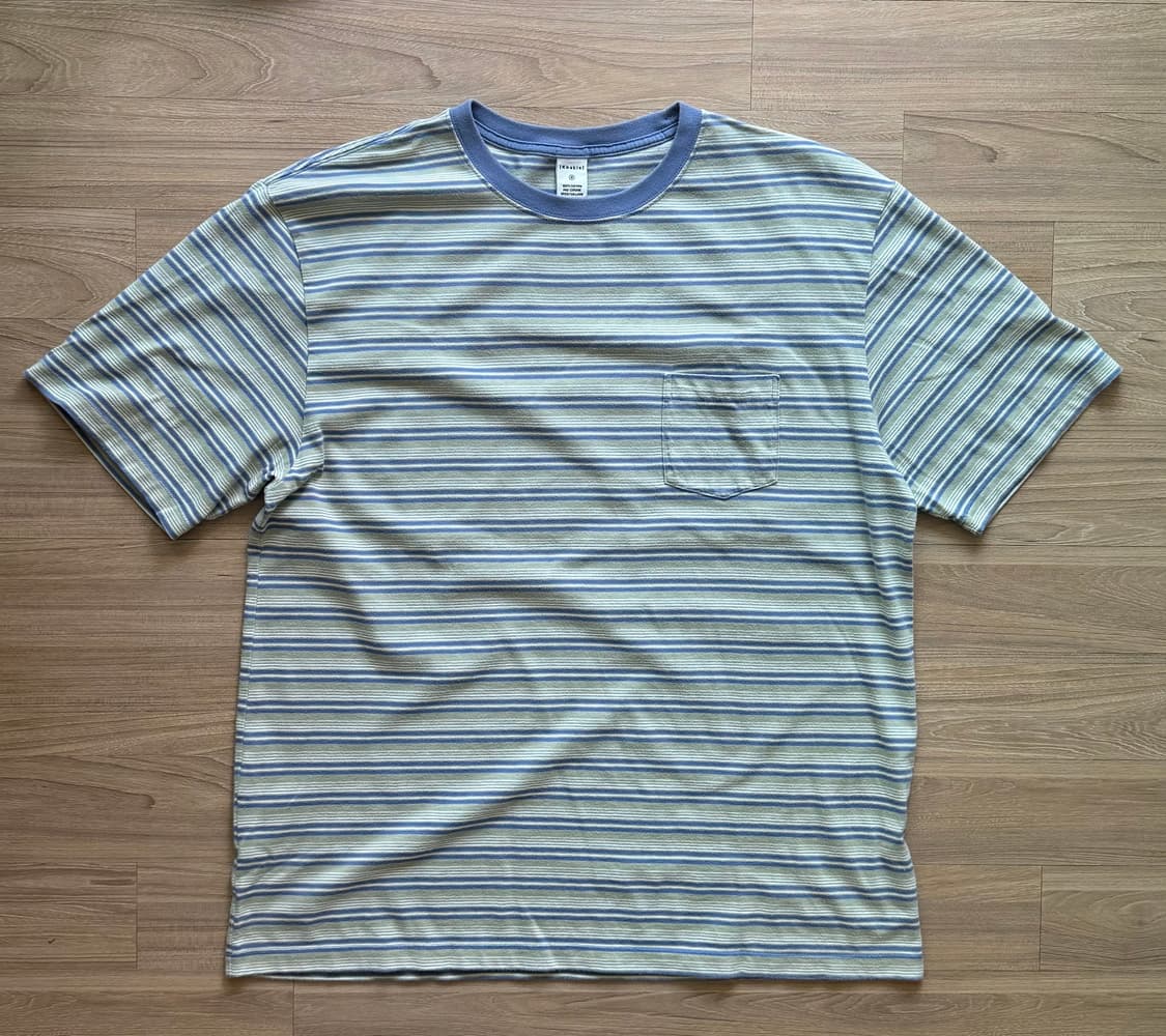 [4,XL] 카키스 보더 스트라이프 반팔 티셔츠 상품이미지1