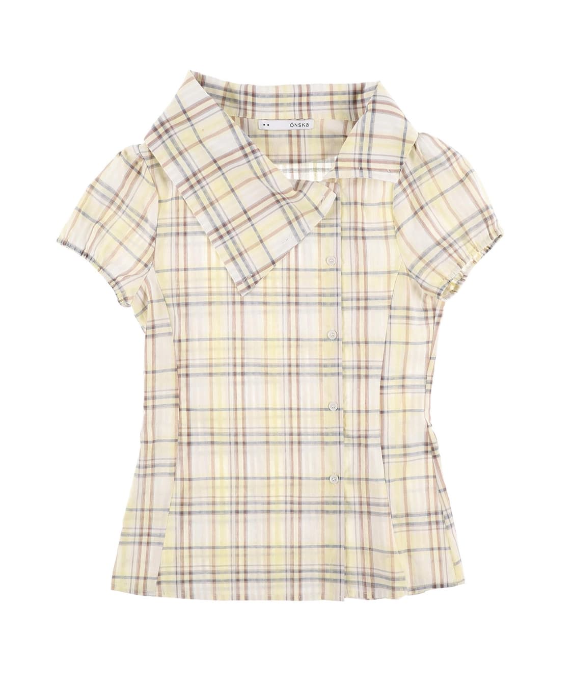 DRAPE COLLAR BLOUSE (YELLOW CHECK) 상품이미지1