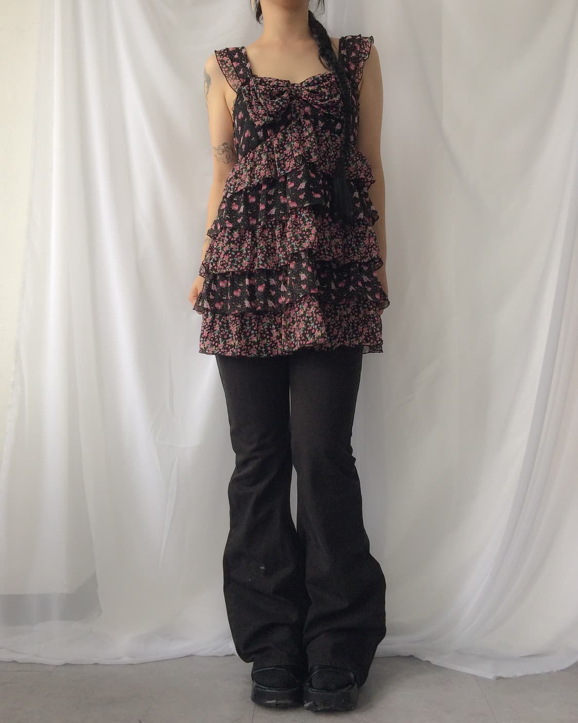 Ribbon point flower pattern layer sleeve 상품이미지1