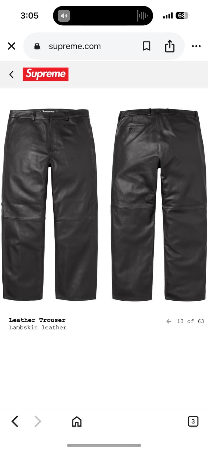 슈프림 레더 트라우저 팬츠 블랙 34사이즈 상품이미지2