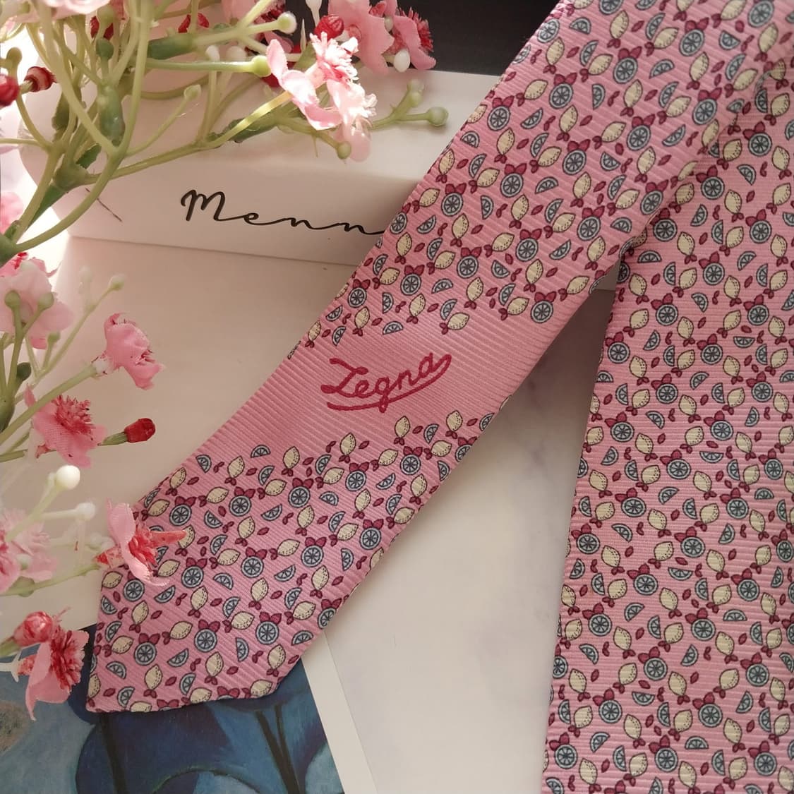 제냐 실크 핑크 레몬 패턴 넥타이 8.4cm A+등급 K1634
 상품이미지3