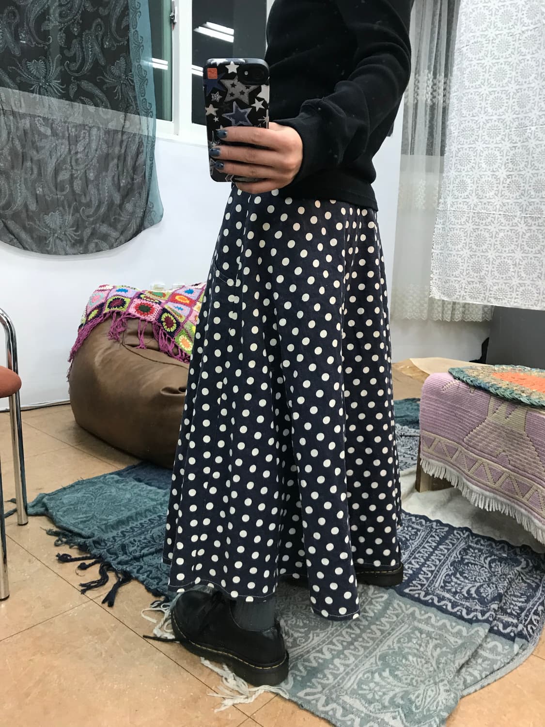 빈티지 여성 도트 밴딩 롱스커트  상품이미지2
