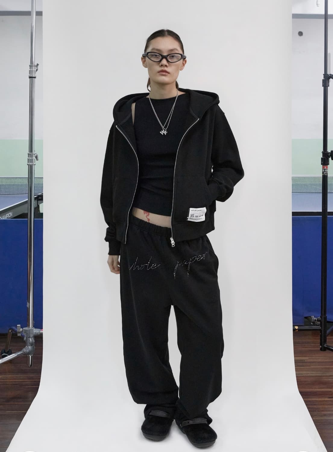 홀페이퍼 큐빅 기모 후드집업(블랙) 상품이미지3