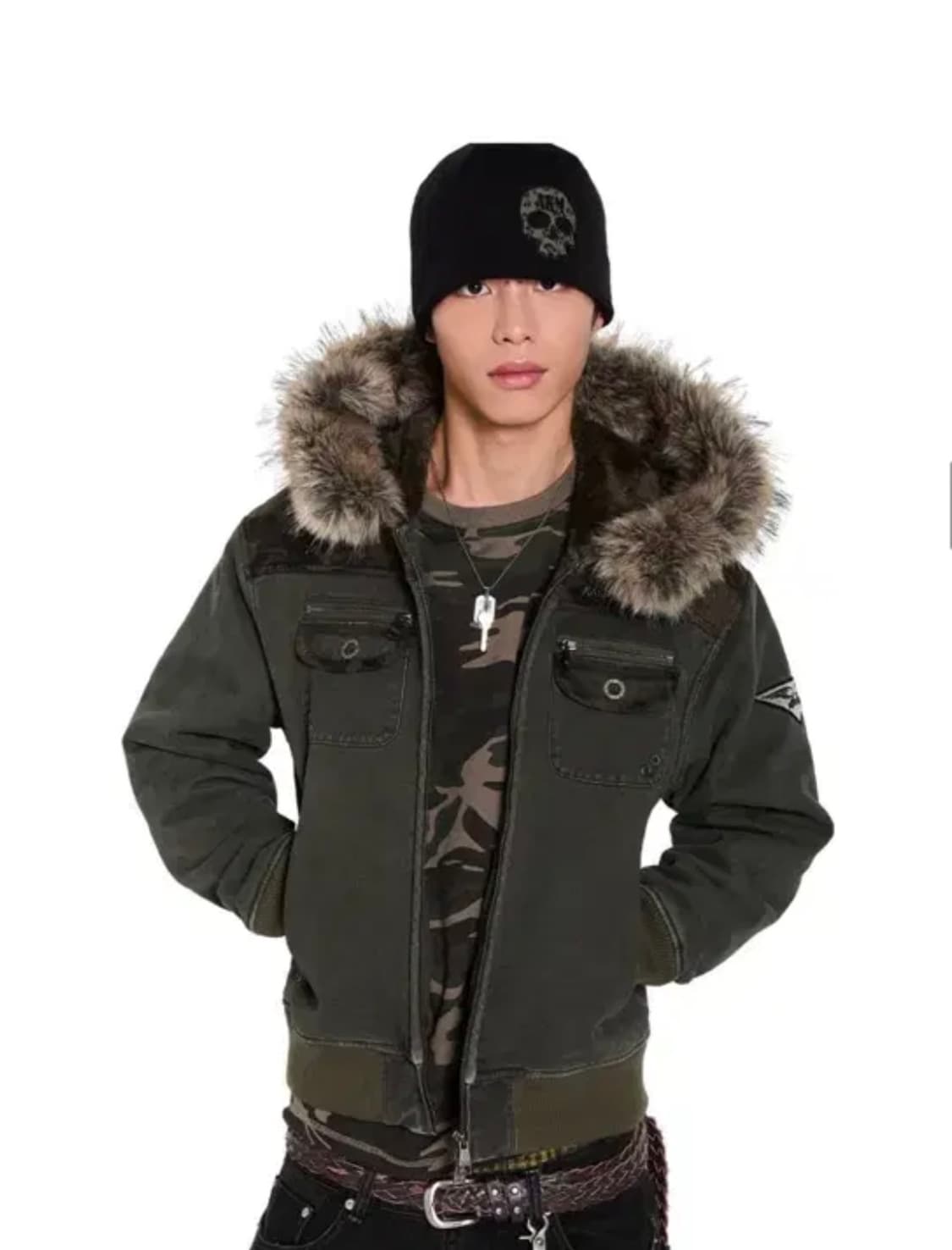 아캄 레오파드 스칼 비니 카키 상품이미지1